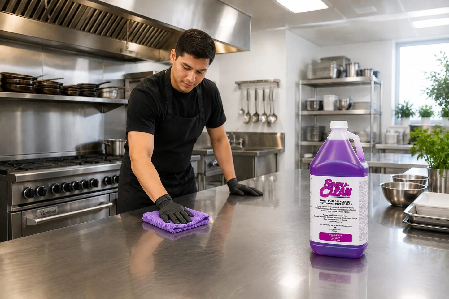 Commercial kitchen counter cleaned with SimpliClean